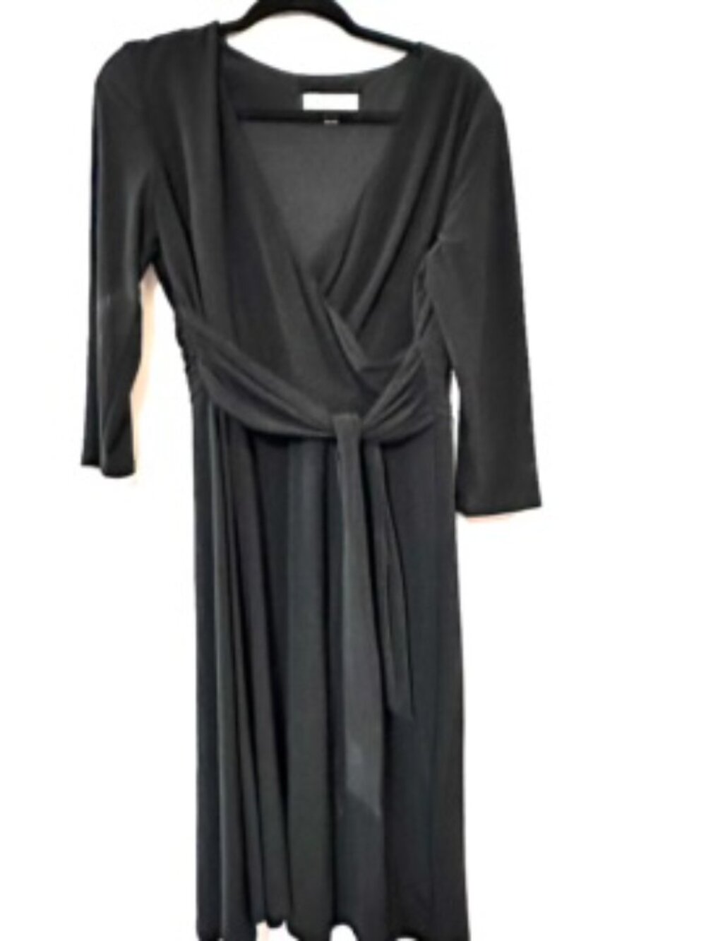Kasper Black Belted Shirt Dress Short Sleeve Button Front Size XL Ruched Bodycon - Picture 2 of 10